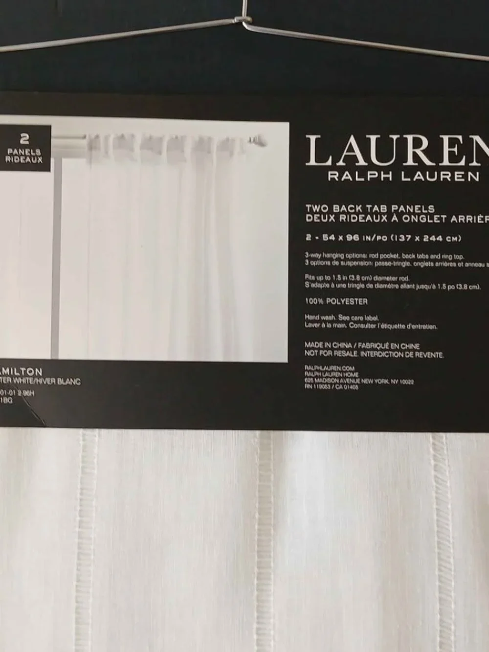 Lauren Ralph Lauren 54W x 96L Winter Hamilton Sheer Drapes. Set of 2